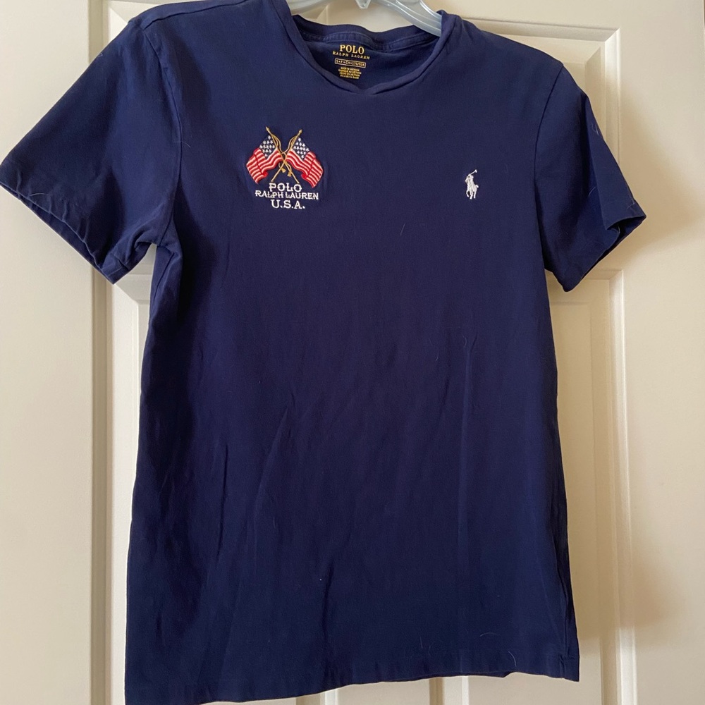 Navy Polo Tshirt with logo and American flags